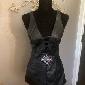 Harley Davidson leather dress with side fringe